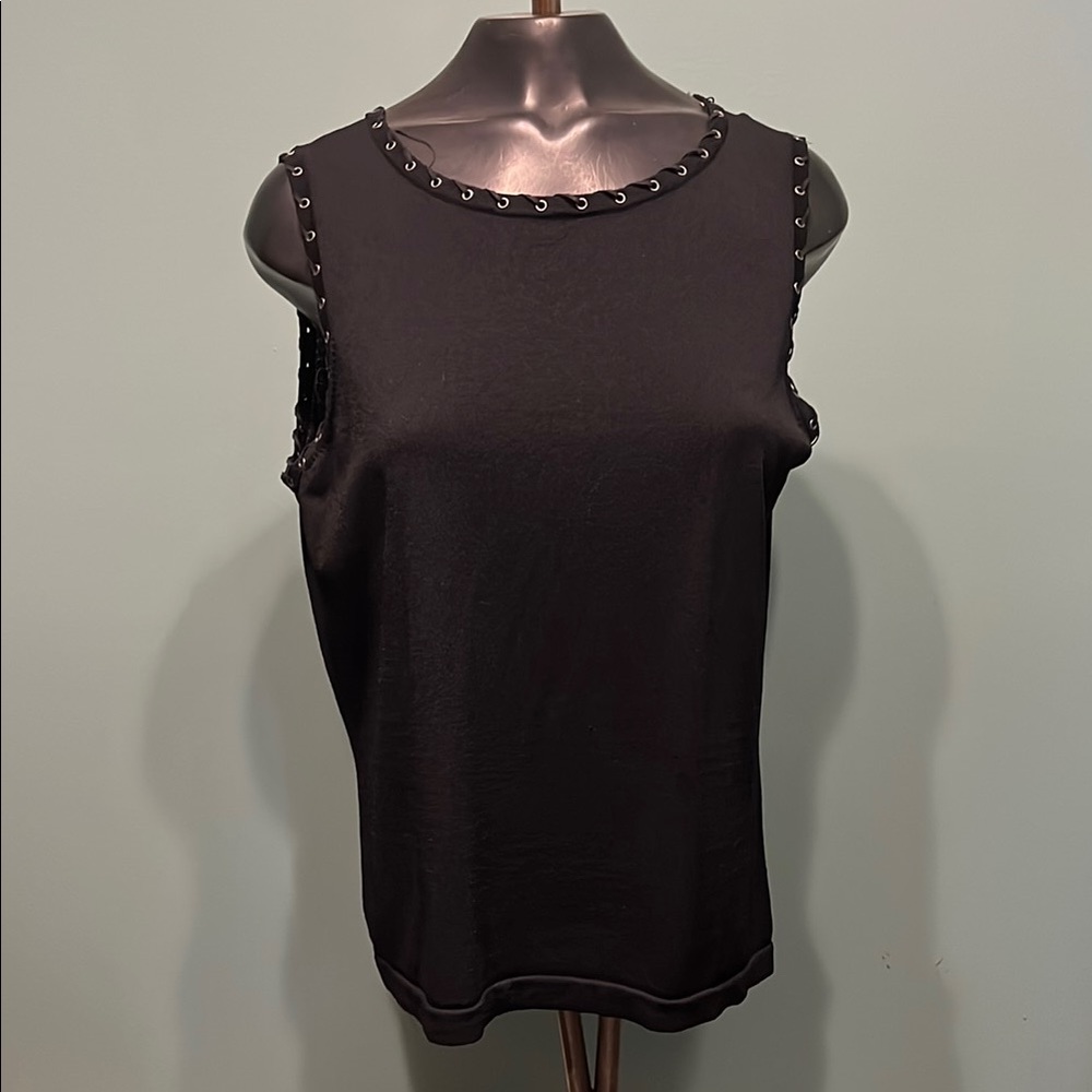 Jones New York Black Sleeveless Tank Top with Embellished Neckline